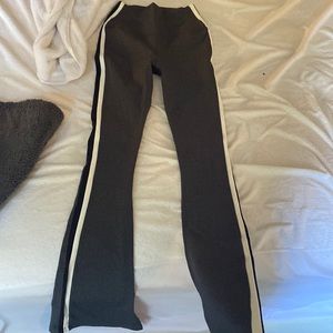 flare grey split 59 leggings w/ black and white stripe on the side